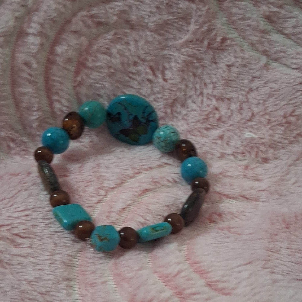 Turquoise and Brown Beaded Bracelet